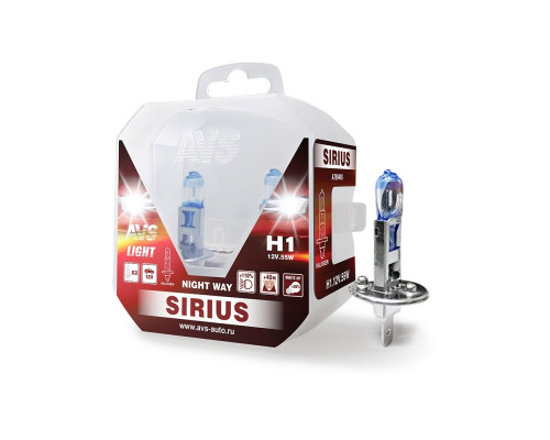 Лампа автомобильная  H1 AVS Sirius Night Way 12V55W +110 % к-т 2шт