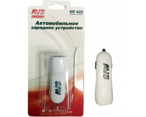 Зарядное устройство автомобил. USB AVS 2 порта   UC-433 (2.4 A)
