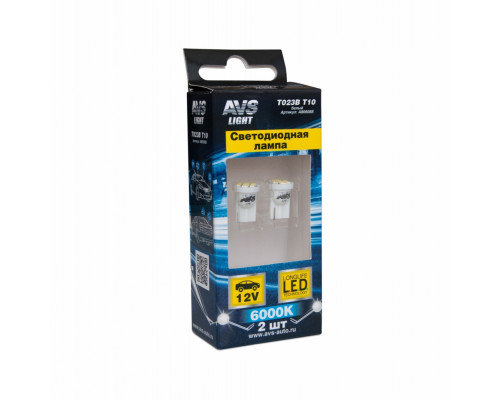 Лампа светодиодная  AVS T023B T10 (W2,1*9,5d)  8SMD  1210 блистер 2шт