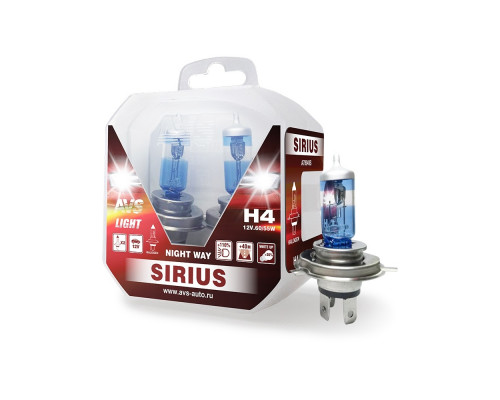Лампа автомобильная  H4 AVS Sirius Night Way 12V 60/55W +110% к-т 2шт