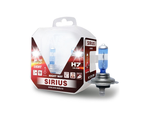 Лампа автомобильная   H7 AVS Sirius Night Way 12V55W +110% к-т 2шт